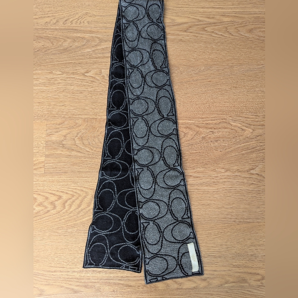 Coach Black & Silver Reversible Scarf